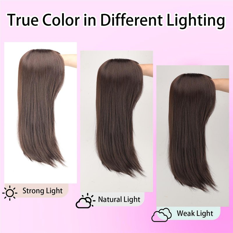 Eawwii Hair Topper for Women Clip in Bangs – 18 Inch Medium Length Straight 360° Full Coverage Dark Brown,Synthetic Natural Looking Piece for Thinning Hair
