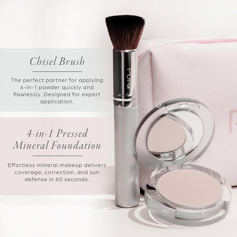 PÜR Minerals Multitasking Essentials Kit | 4-in-1 Primer, Mascara, Powder & Brush Set