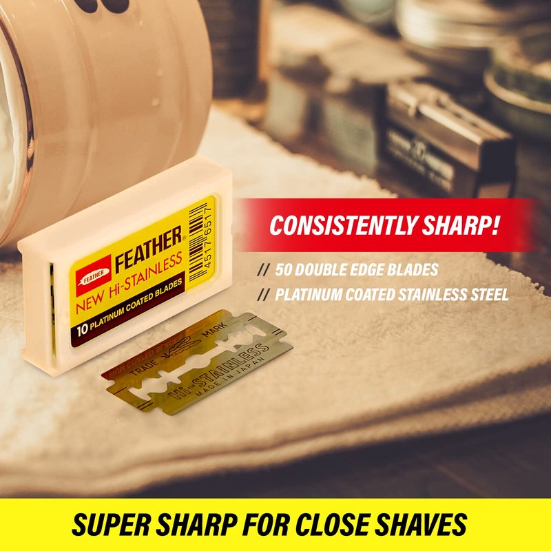 Feather Razor Blades - Hi-Stainless Double Edge for Smooth Shaving | 10 Pack
