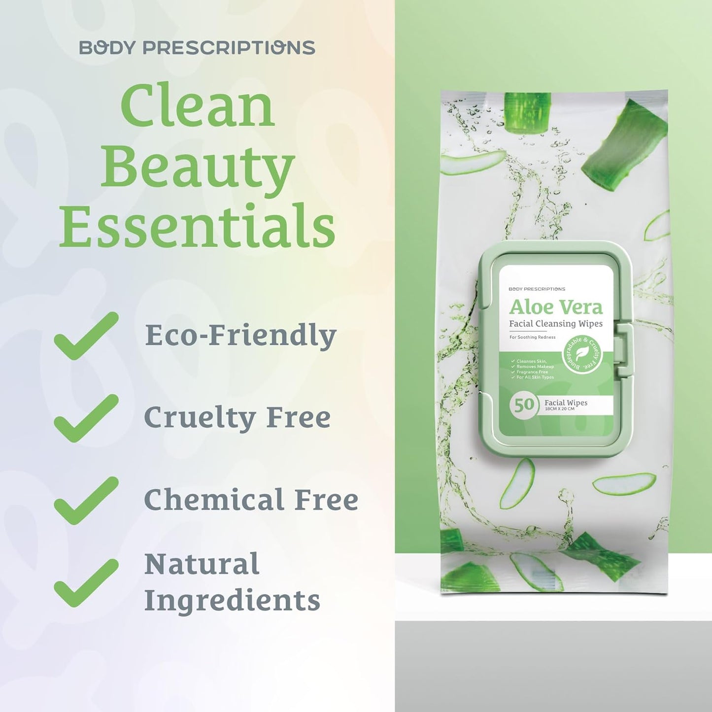 Makeup Cleansing Wipes - Gentle Aloe Vera Face Wipes for All Skin Types | 50 Count Pack of 2