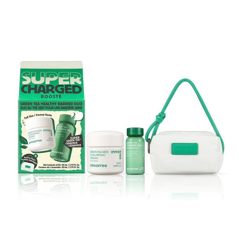 innisfree Green Tea Supercharged Healthy Barrier Duo, Limited Edition Hydrating Korean Skincare Set for All Skin Types including Acne-Prone, Dry, and Oily
