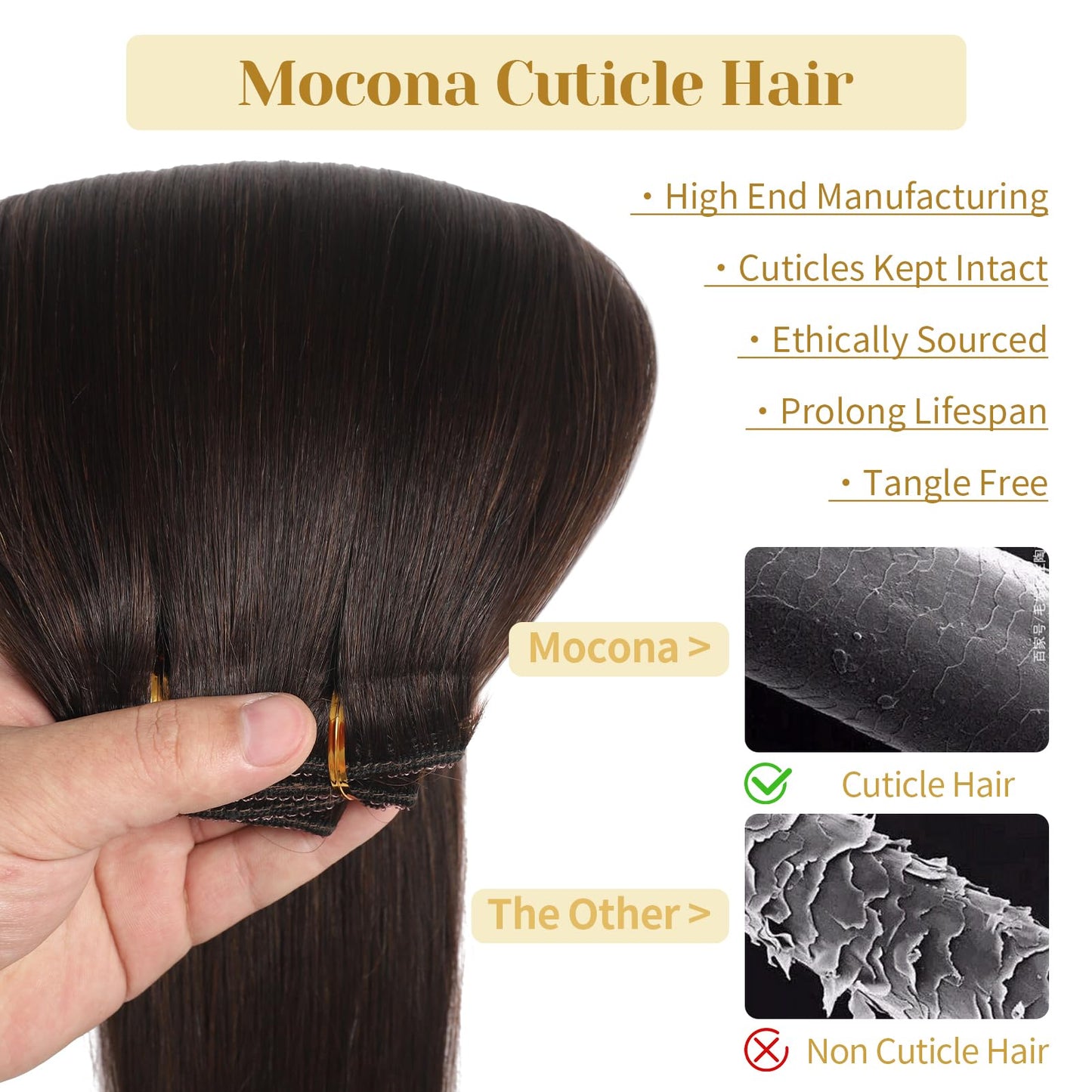 Mocona Clip in Hair Extensions Real Human Hair, Dark Brown – 16 Inch 7pcs 70g/Pack, Soft Hair Extensions Real Human Hair Clip ins Straight Suitable for all Hair Types (#2 16 Inch)