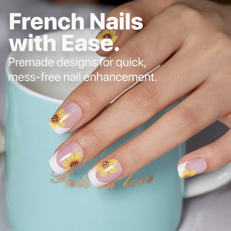 French Tip Press On Nails - Pink Extra Short Square | 150 Pieces in 15 Sizes with Pre-Applied Primer and Base Coat
