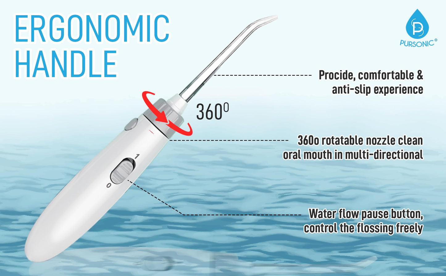 Pursonic OI-200 Professional Water Flosser for Teeth with 3 Nozzles - Bonus Tongue Scraper Multiple Pressure Settings - Electric Flosser Timer and Plaque Removal for Gum Health