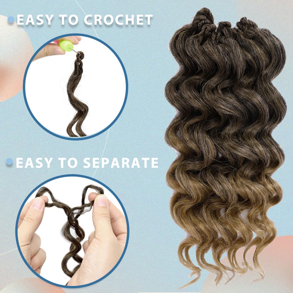 8 Packs Ocean Wave Crochet Hair for Women Short Water Wave Braiding Hair 14 Inch Curly Beach Curl Deep Twist Braids Synthetic Crochet Braids (14 Inch, T1B/27#)