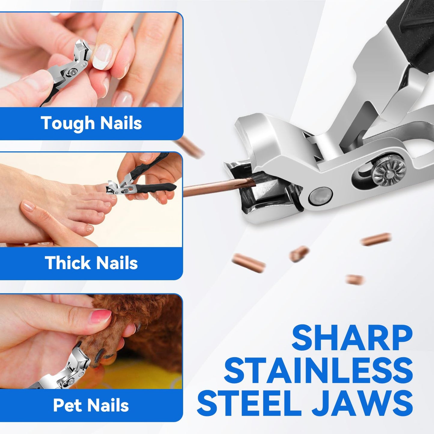 4 pcs Black Long Handle Non-Slip Toenail Clippers for Seniors Thick Toenails,0.5 in Opening, Heavy Duty Large Ergonomic Unique Professional Angled Head Curve Sharp Toe Finger Nail Clipper