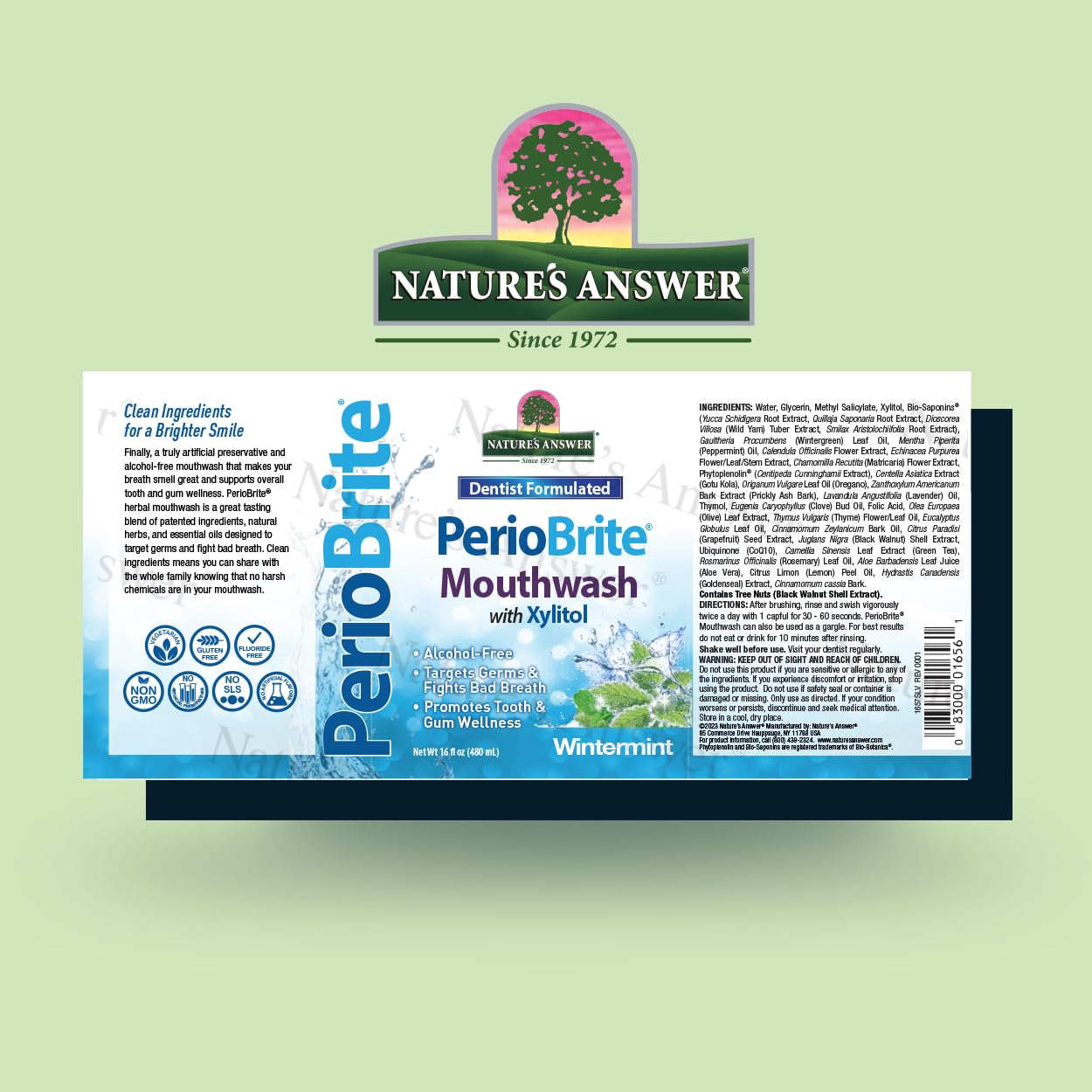 Nature's Answer Periobrite Alcohol-Free Mouthwash, Wintermint, 16 Ounce, 2 Count