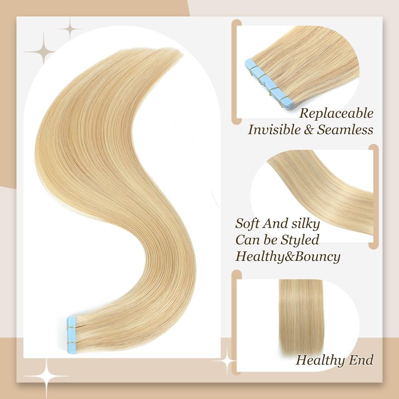 18 Inch Tape In Hair Extensions - Remy Straight Human Hair | 20 Pcs Skin Weft