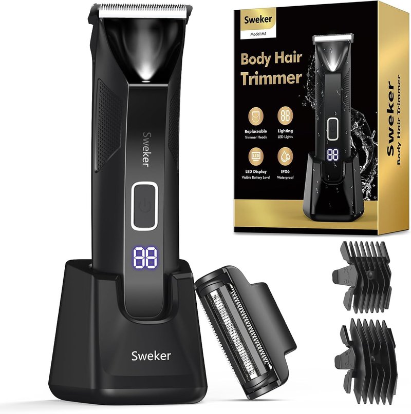 Body Hair Trimmer for Men - 2-in-1 Electric Groomer & Shaver | Dual-Head Design for Groin & Pubic Hair