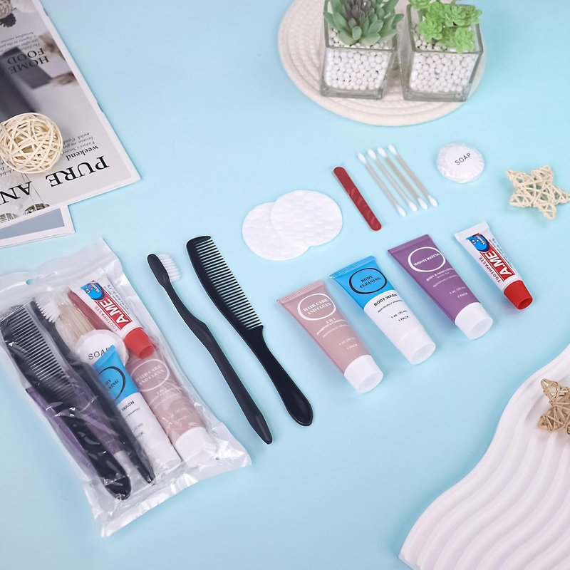 Disposable Travel Toiletry Kits - Personal Hygiene Essentials for Men & Women | 7-in-1 Trial Size Set (20 Pack)