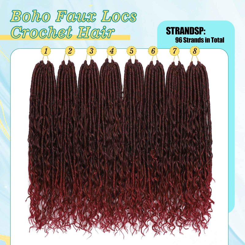 24 inch Boho Soft Locs Crochet Hair 8 Packs Boho Faux Locs Crochet Hair Pre-looped Goddess Locs Hair with Curly Ends Bohemian River Locs for Black Women ((T/BUG#)