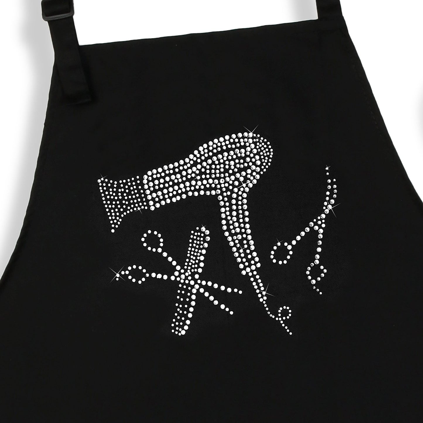 Plum Hill Hair Stylist Apron Set - Black Hairdresser Apron with Rhinestones and Cheetah Leopard Cosmetology Smock