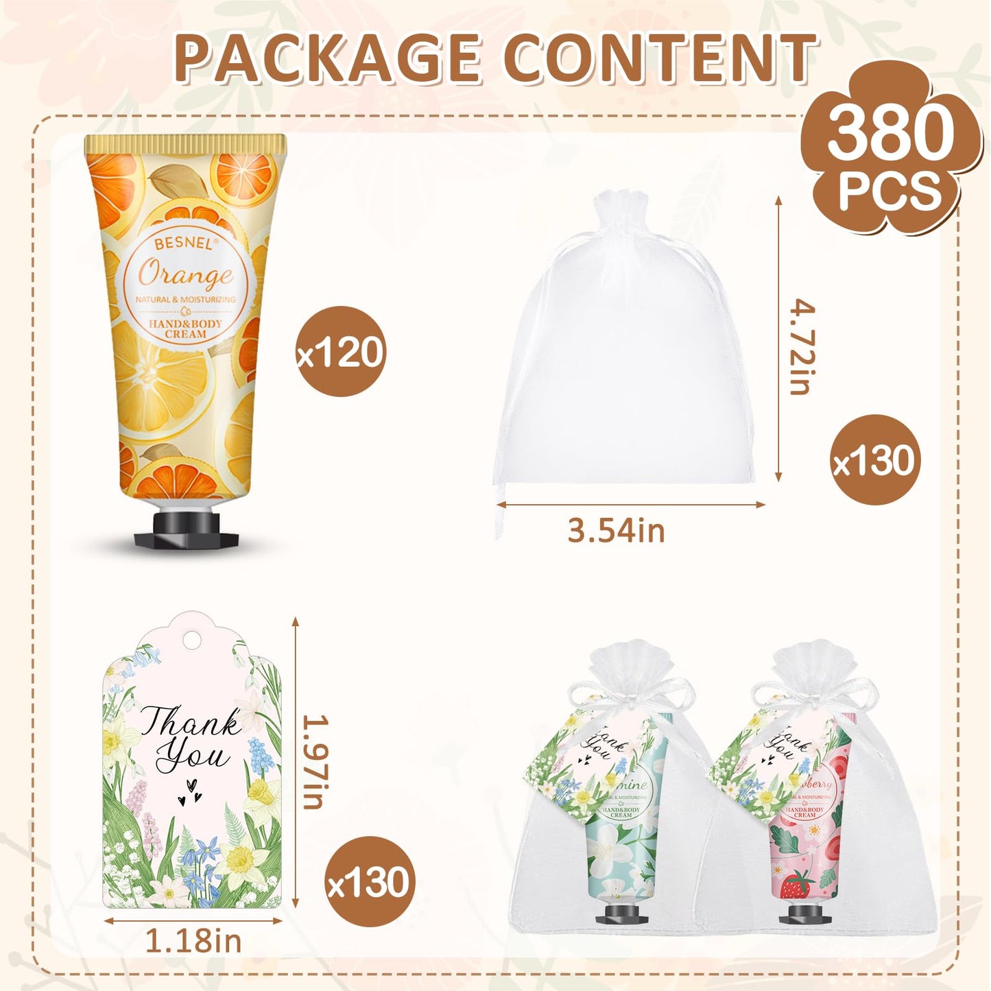 BESNEL 120 Pack Hand Cream Gift Set For Women, Teacher Appreciation Gifts, Mini Hand Lotion Travel Size in Bulk for Dry Cracked Hands, Graduation Gifts, Birthday Gift, Bridesmaid Gift,Party Favors