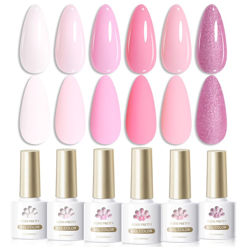 Born Pretty Pink Gel Nail Polish Set 6 Colors Valentine's Day Sweet Lovely Nude Pink White Colors Nail Art DIY Manicure Salon Home 7ML