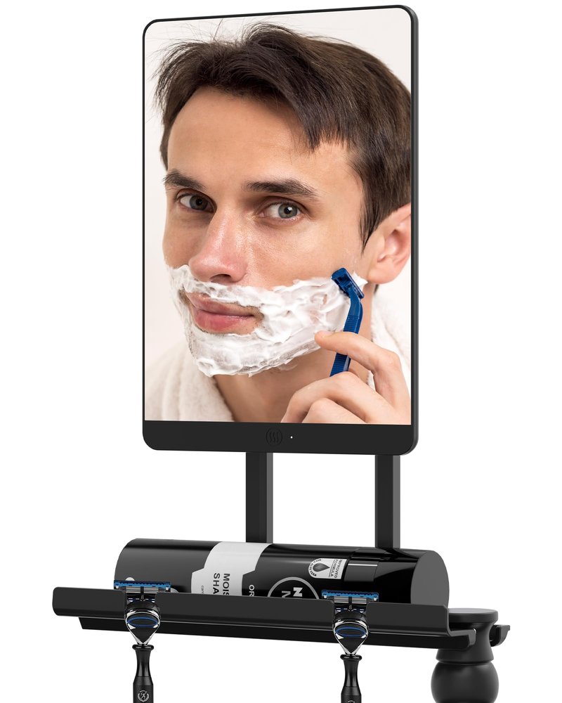 Heated Shower Mirror Fogless for Shaving，Fog Free Shaving Mirror for Shower with Razor Holder，360°Roating Shaving Mirror for Shower Fogless，5000mAh Long-Lasting Anti Fog Shower Mirror (Dark Brown）