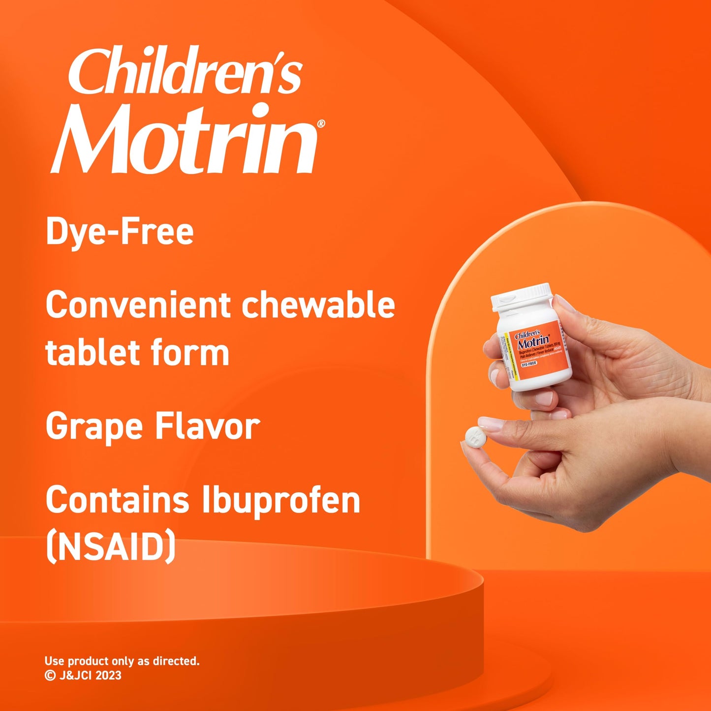 Motrin Children's Dye-Free Chewable Tablets with Ibuprofen, Kids' Fever Reducer & Pain Reliever for Sore Throat, Fever, Toothache & Pain Relief, Grape Flavor, 24 Ct