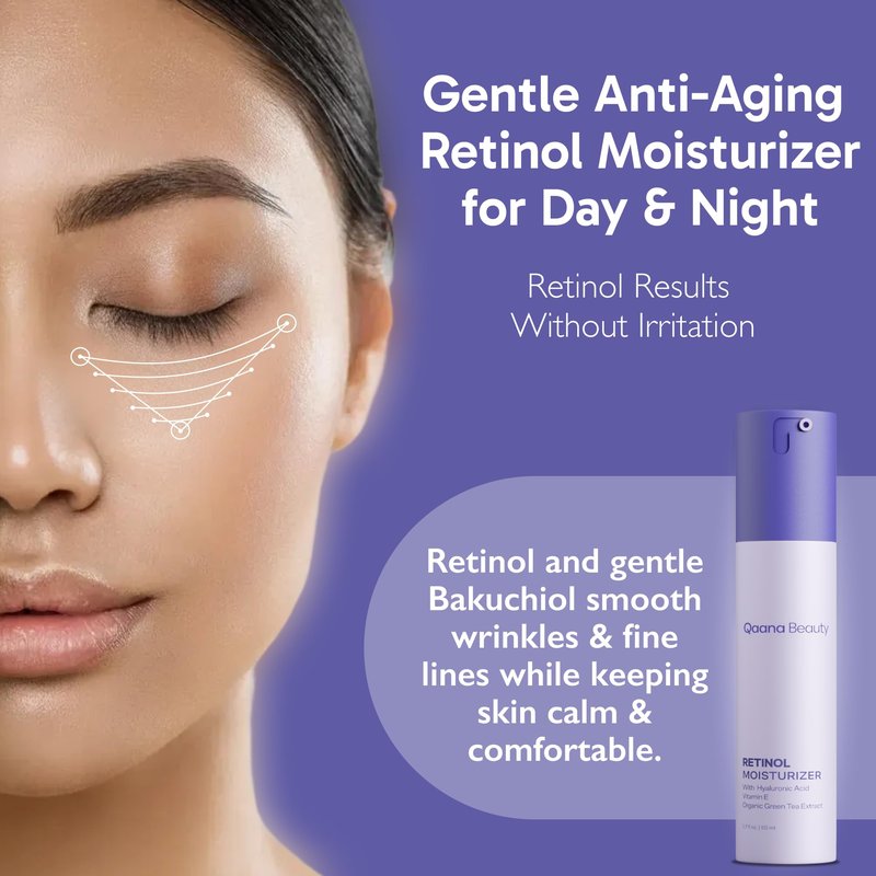Qaana Collagen Retinol Face Cream for Deep Hydration | Anti-Aging Wrinkle & Fine Line Minimizer with Hyaluronic Acid & Bakuchiol | Day/Night Moisturizer for Women & Men, Made in USA