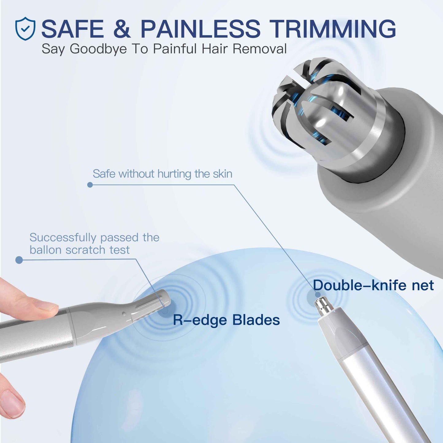 Nose Hair Trimmer for Women 3in1 Facial Hair Removal Trimmers- Rechargeable, Waterproof, Portable with Travel Bag- Trims Nose, Ear, Eyebrow, Peach-Fuzz, Lips, Chin Face Hair Remover (Silver Grey)