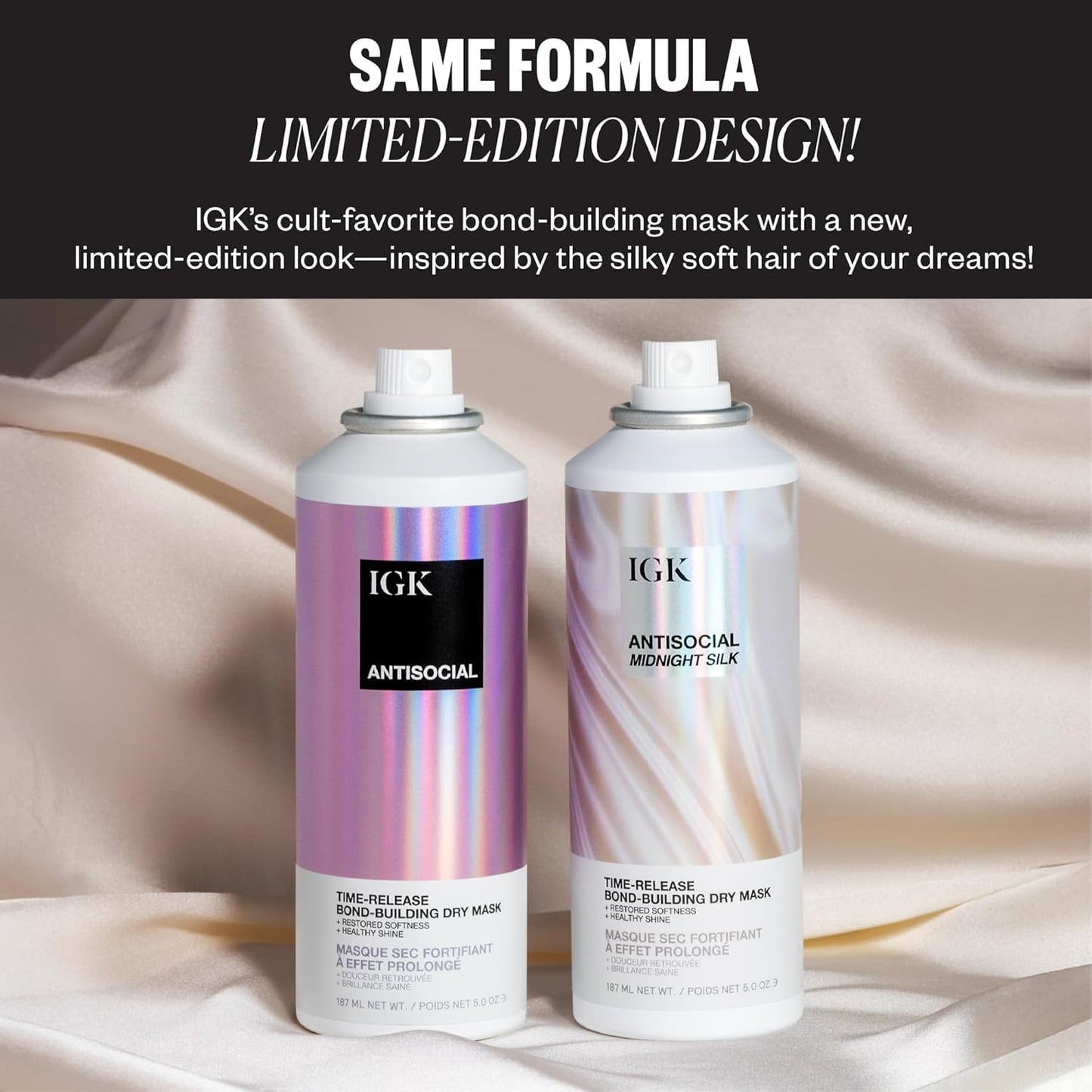 IGK Antisocial Dry Hair Mask | Leave-In Overnight Bond-Building Treatment for Dry Hair & Extensions | Hydrates, Repairs & Softens | Limited Edition Design | 5oz (Pack of 2)