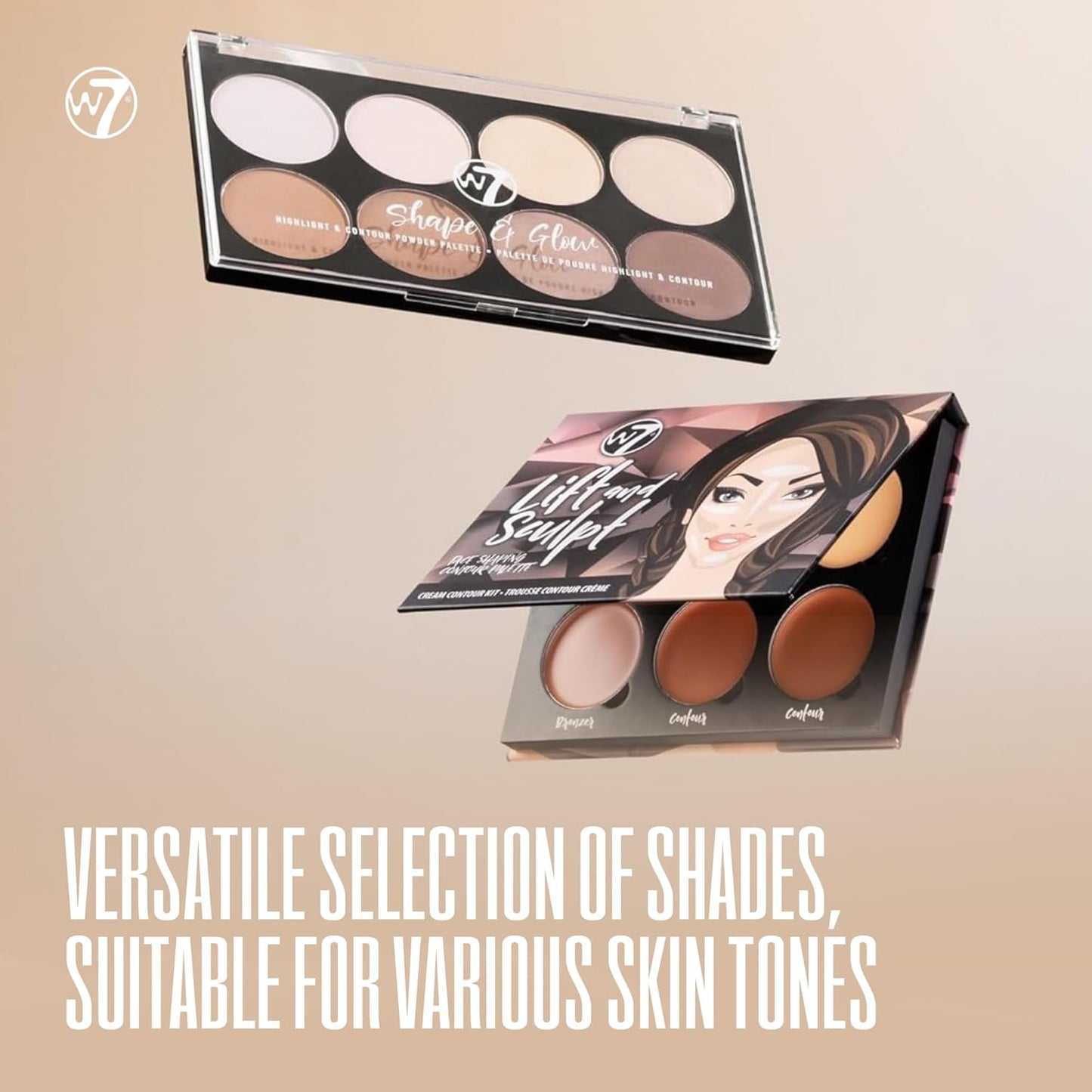 W7 Lift & Sculpt Face Palette Set - Cream Contour & Powder Duo for Flawless Glow | 2 Full-Size Palettes