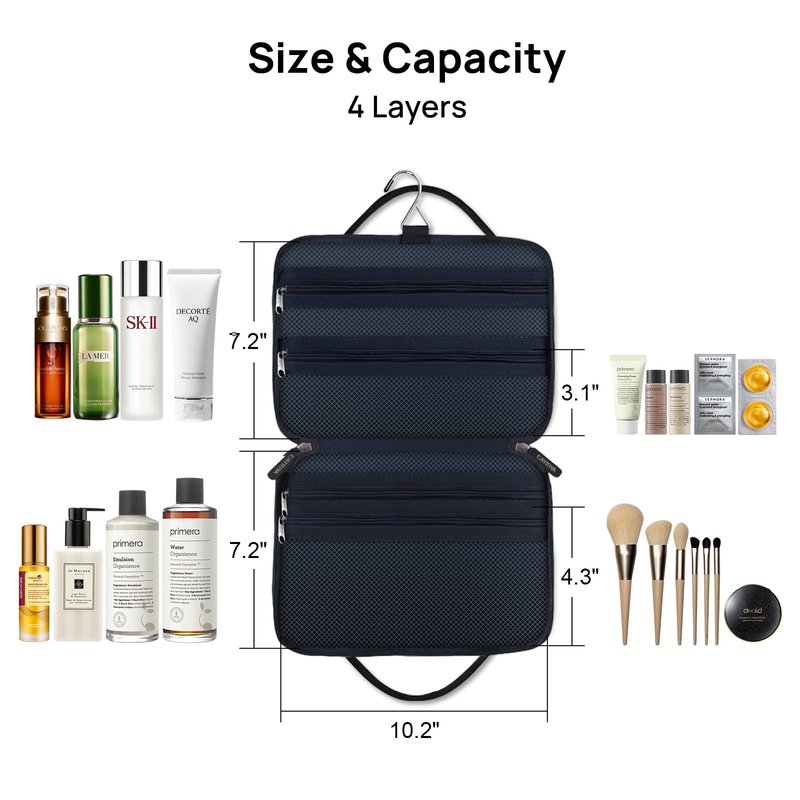 Carttiya Travel Toiletry Bag for Men, Portable Travel Cosmetic Organizer Dopp Kit Water-resistant Shaving Bag for Toiletries Accessories with Hanging Hook, Full-size Container Blue