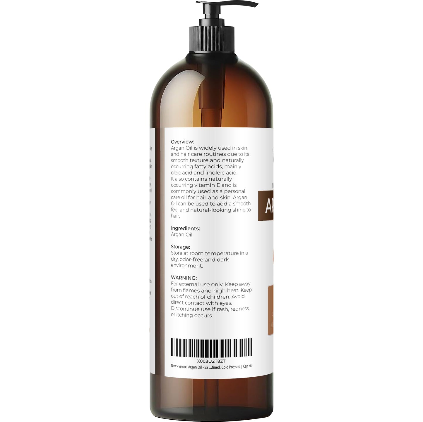 velona Argan Oil - 32 Fl Oz | 100% Pure and Natural | Morocco Oil | Skin, Body and Face Care | Nails Protector | Unrefined, Cold Pressed | Cap Kit
