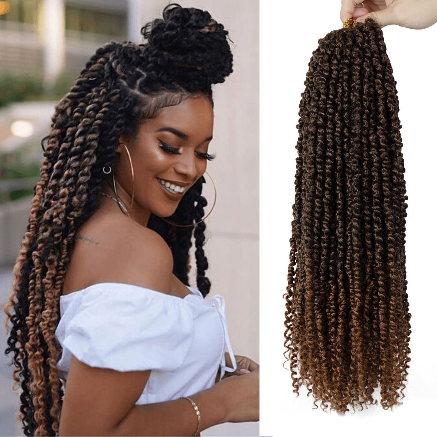 Passion Twist Hair - 8 Packs 22 Inch Passion Twist Crochet Hair For Women, Crochet Pretwisted Curly Hair Passion Twists Synthetic Braiding Hair Extensions (22 Inch 8 Packs, T30)