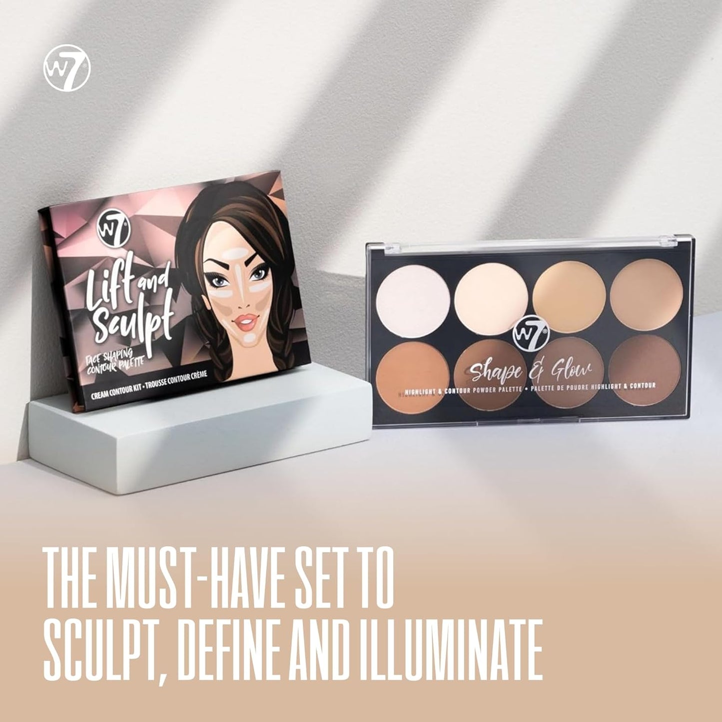 W7 Lift & Sculpt Face Palette Set - Cream Contour & Powder Duo for Flawless Glow | 2 Full-Size Palettes