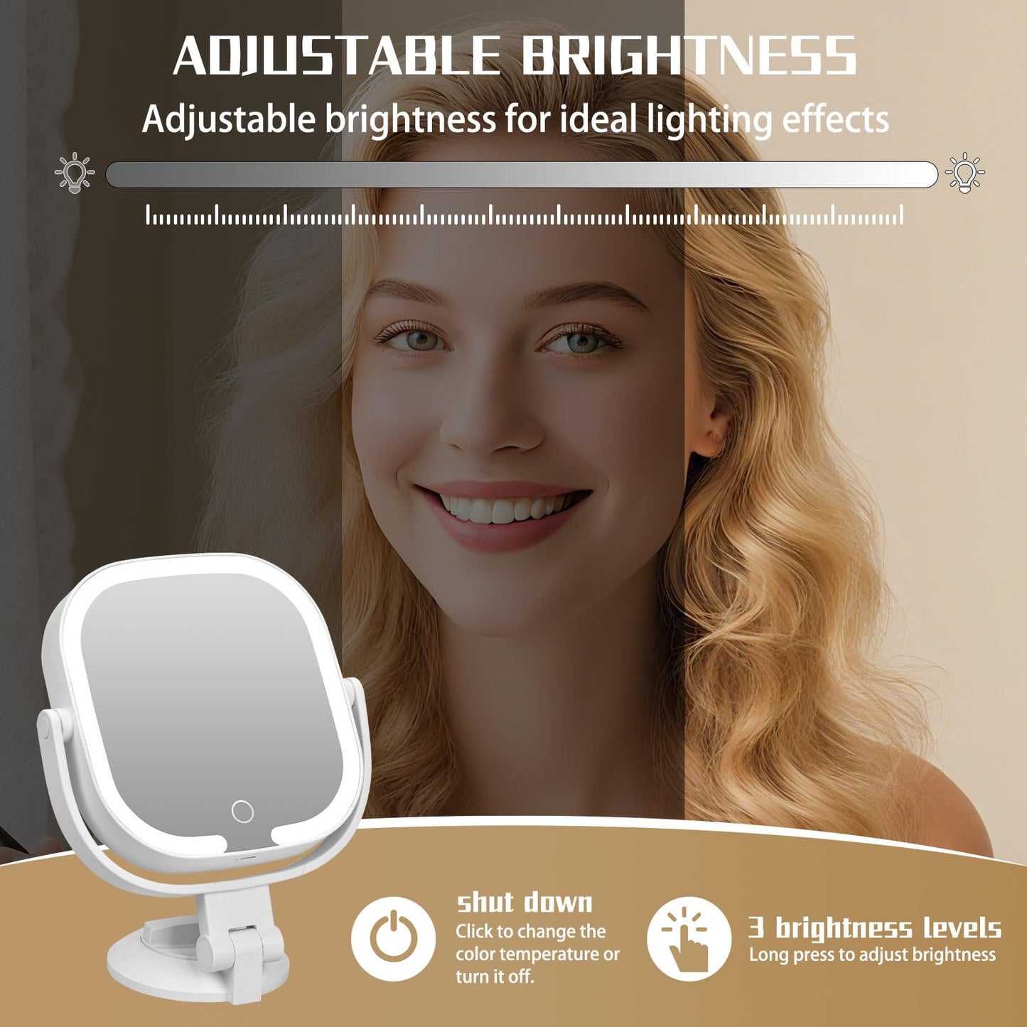 Ukransa Square 30X Magnifying Makeup Mirror with Light, Dual-Sided Suction Cup Vanity Mirror, 3 Lighting Modes & Stepless Dimming, Rechargeable, 360° Rotatable, Portable Wall-Mounted Mirror