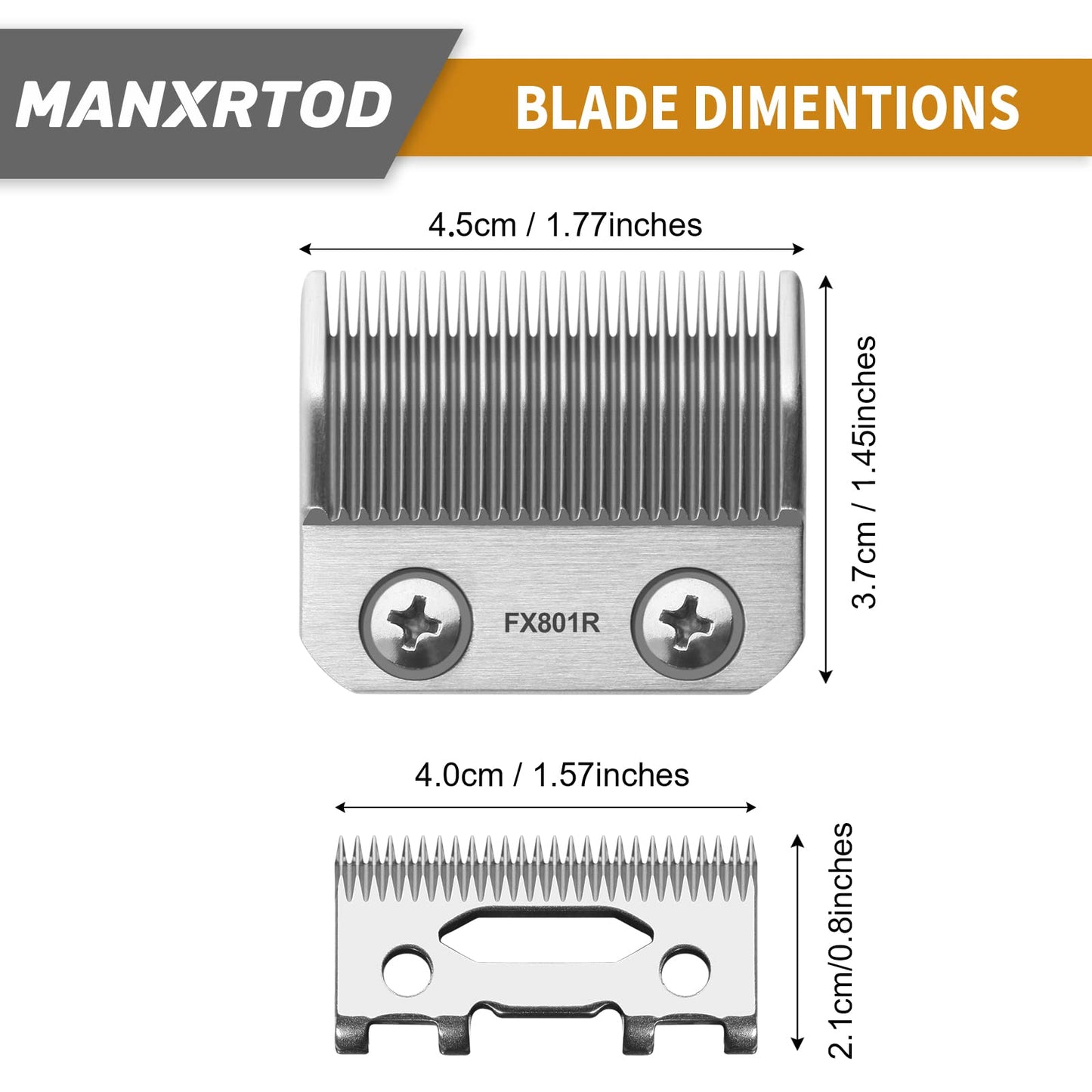 Manxrtod FX801R Replacement Blades Compatible with FX870/FXF880/FX810/FX825/FX673N Clippers, DLC Replacement Taper Blades for FX Clipper Blades, Silver