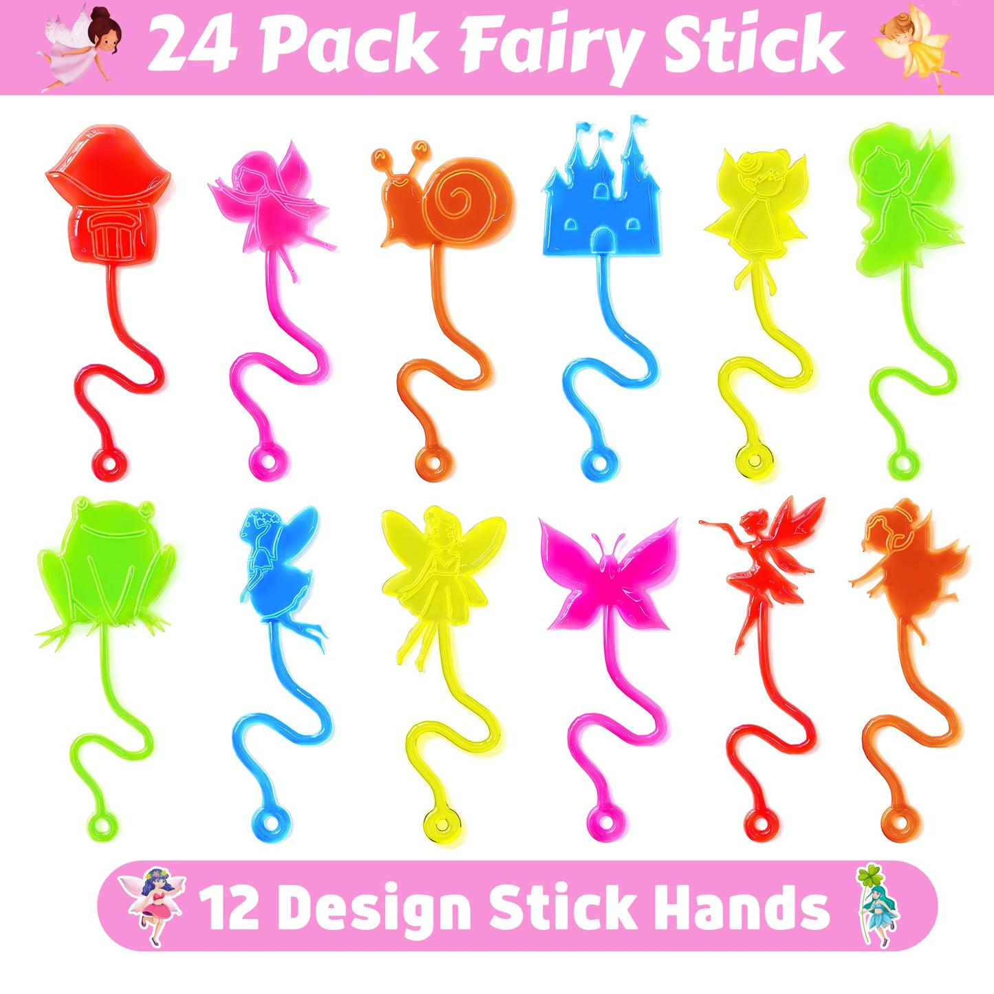 48 PCS Fairy Party Favors for Kids - 24 Temporary Tattoos & 24 Stick Hands