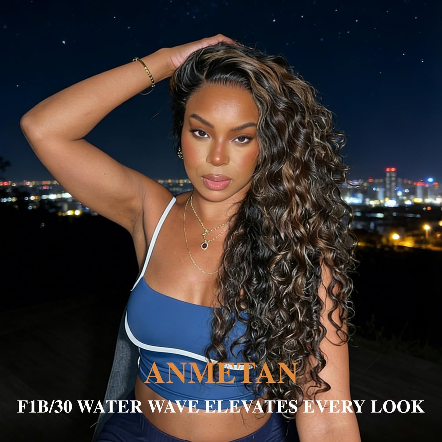 Anmetan Black and Brown Honey Blonde Highlight F1B30 Water Wave Human Hair Ombre Single Bundles, 12A Wet and Wavy Bundles Color Curly 100% Unprocessed Brazilian Virgin Remy Human Hair Soft Thick 12 In