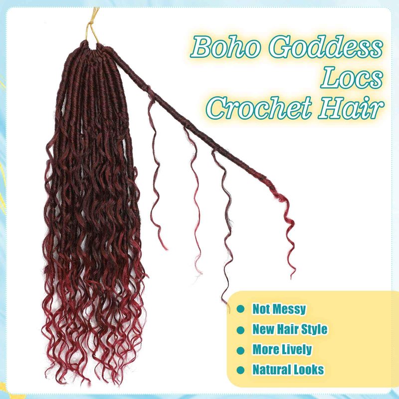 24 inch Boho Soft Locs Crochet Hair 8 Packs Boho Faux Locs Crochet Hair Pre-looped Goddess Locs Hair with Curly Ends Bohemian River Locs for Black Women ((T/BUG#)