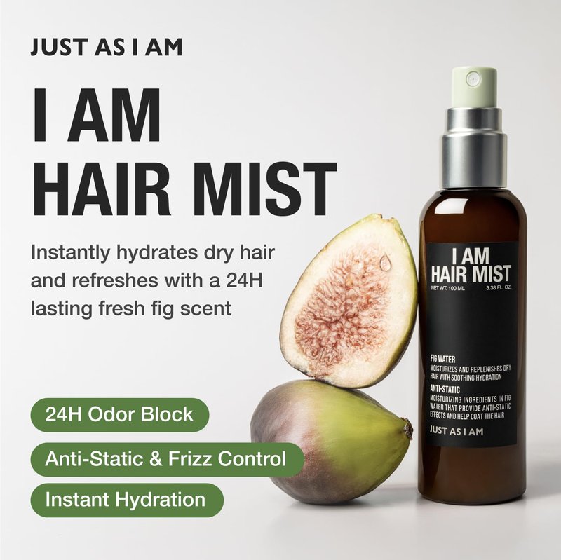 JUST AS I AM Hair Mist (3.38 fl oz) – Fig Water & Panthenol Hydration Mist for Smooth Hair, Flyaway Control, and Daily Refresh