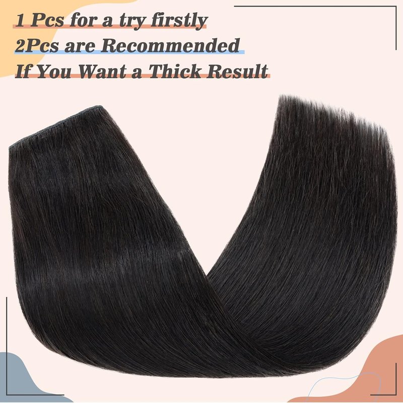 Real Human Hair Clip-In Extensions - Thicker 3/4 Head Weft, 12" | Natural Black, 70g, 5 Clips