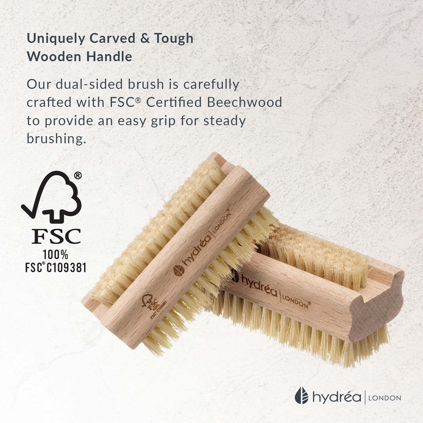 Hydréa London Beechwood Nail Brush Set - Extra Tough FSC® Certified with Firm Cactus Bristles | Twin Pack