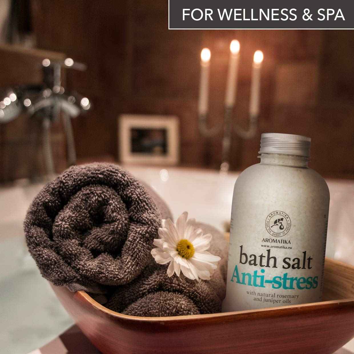 De-Stress Bath Salt 21.16 Oz w/Natural Rosemary & Juniper Oils - Natural Bath Sea Salts 600g - Best for Good Sleep - Relaxing - Calming - Body Care - Beauty - Aromatherapy