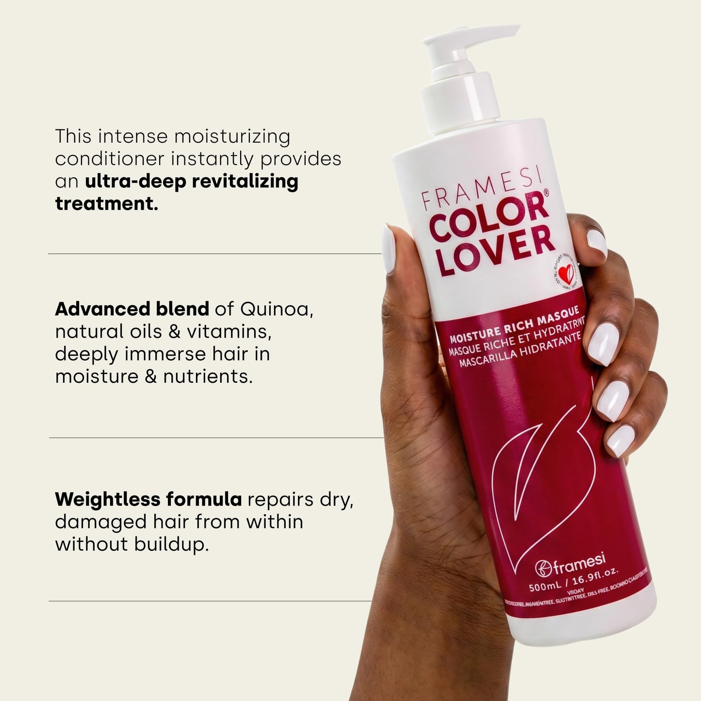 FRAMESI Color Lover Moisture Rich Masque, 16.9 fl.oz, Sulfate Free Hair Mask for Color Treated Hair