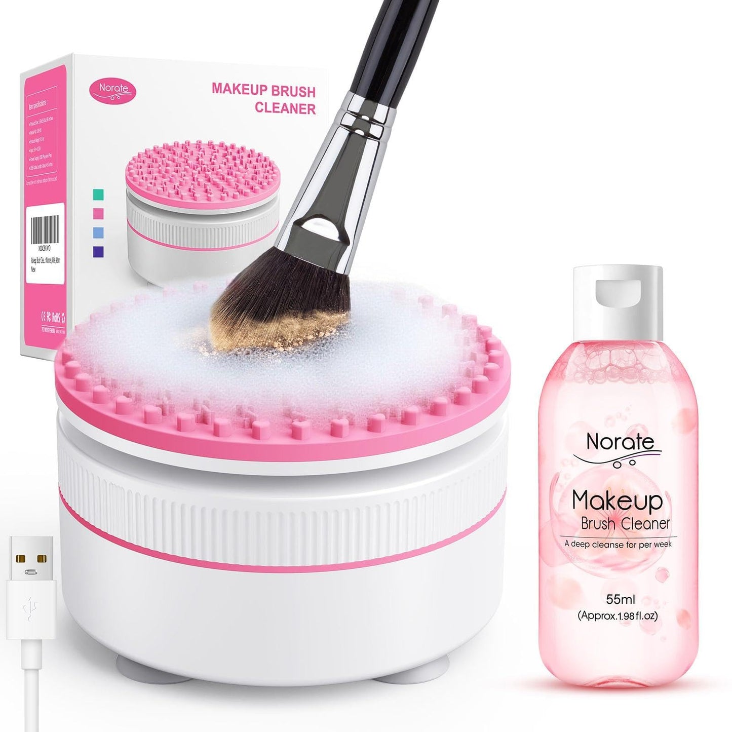 Norate Makeup Brush Cleaner, Stocking Stuffers for Women, Moms, Teen Girls, Electric Makeup Brush Cleaner Machine Solution, Removes Residue from Makeup Brushes with Deep-Clean Cruelty-Free Shampoo