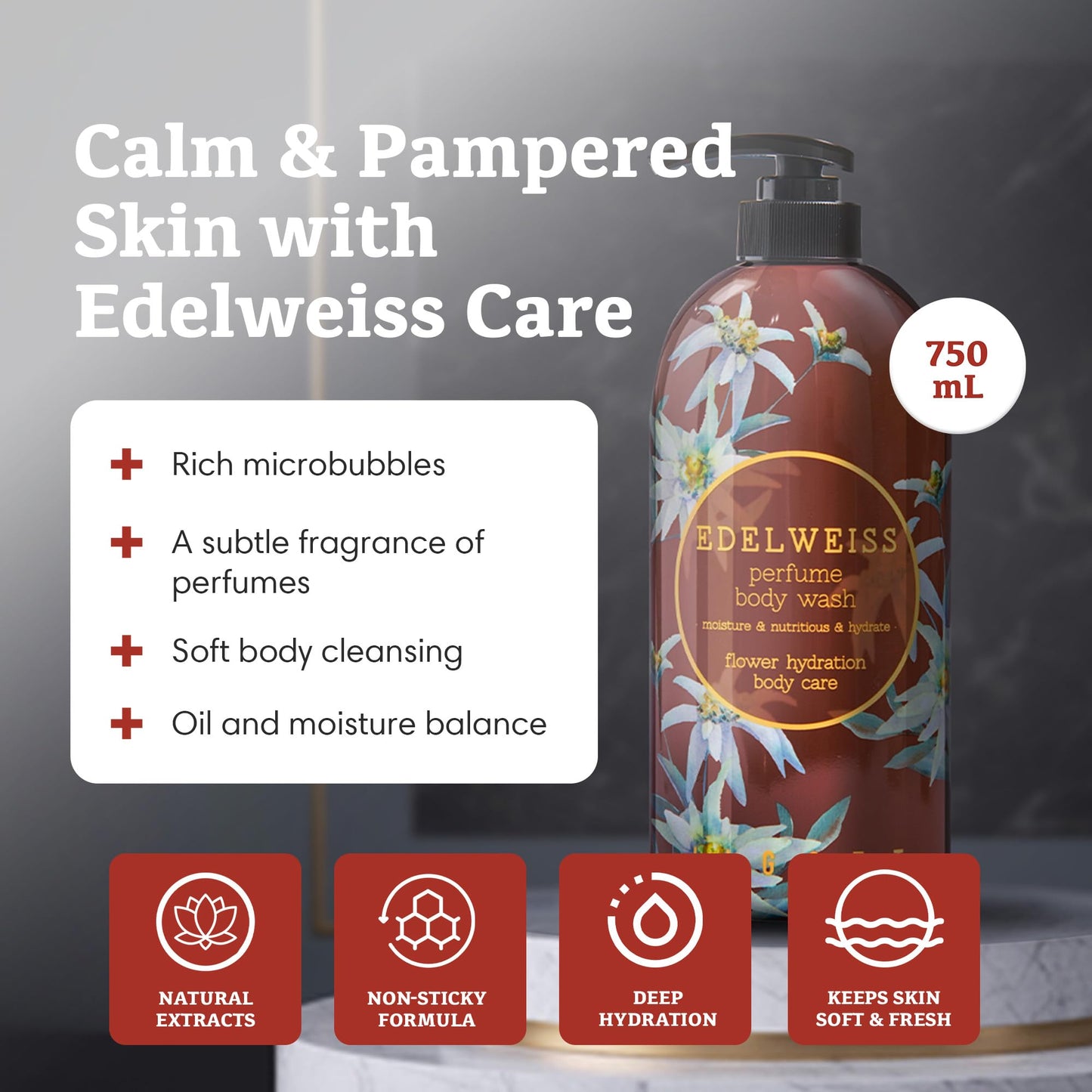 Jigott Edelweiss Perfume Body Wash 25.36 FL OZ / 750ml + Edelweiss Perfume Body Lotion 16.9 FL OZ / 500ml