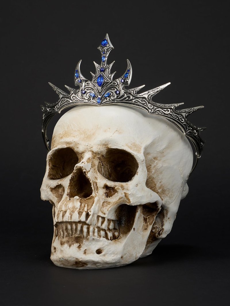 SWEETV Gothic Crowns for Women Tiara Queen Crown Witch Hair Accessories for Costume Halloween Prom Party (Silver+Blue)