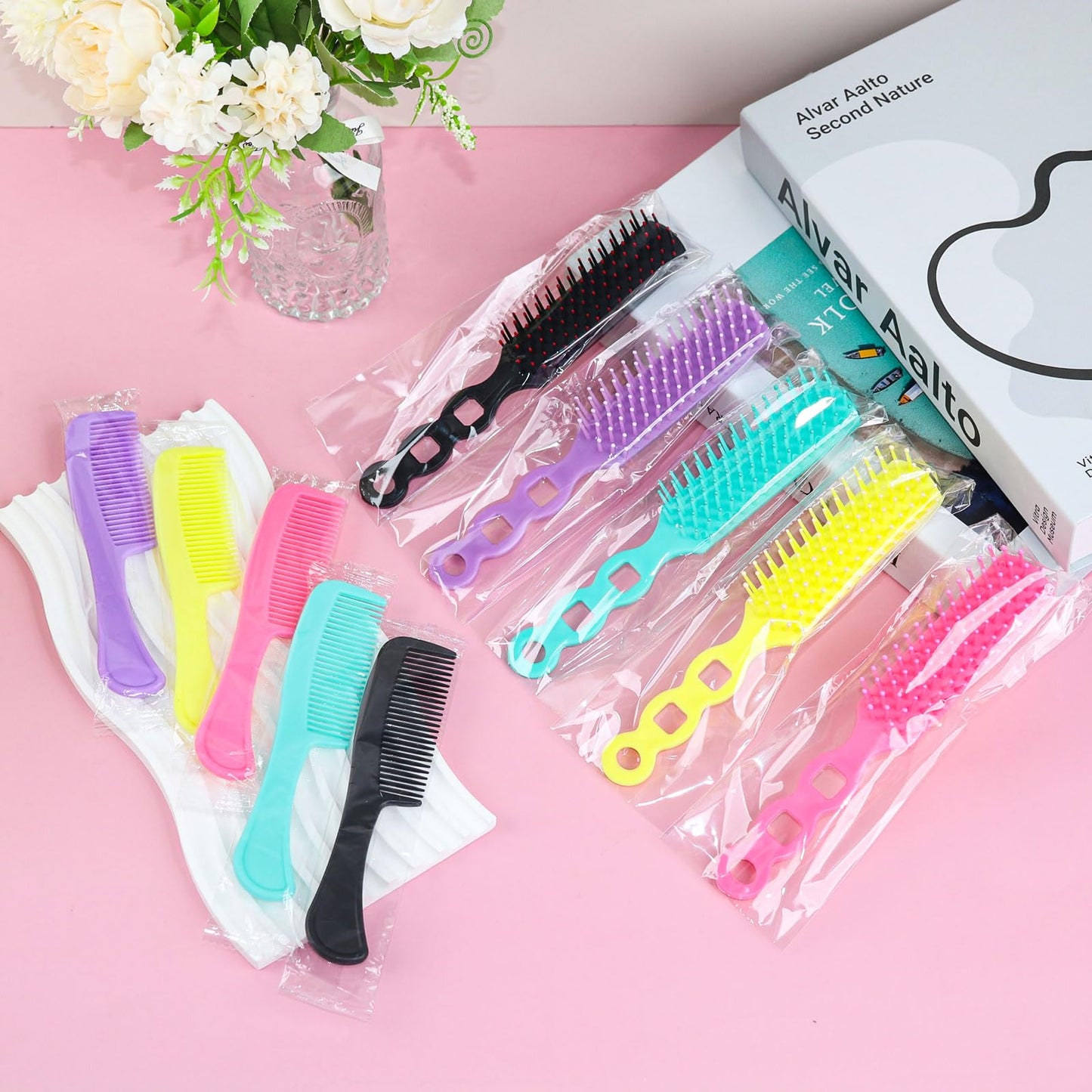 Hair Brush and Combs Bulk Individually Wrapped for Homeless,Disposable Hair Combs Bulk Hair Brushes Detangling Hairbrush for Women Shelter Nursing Hotel Church Charity Supplies100
