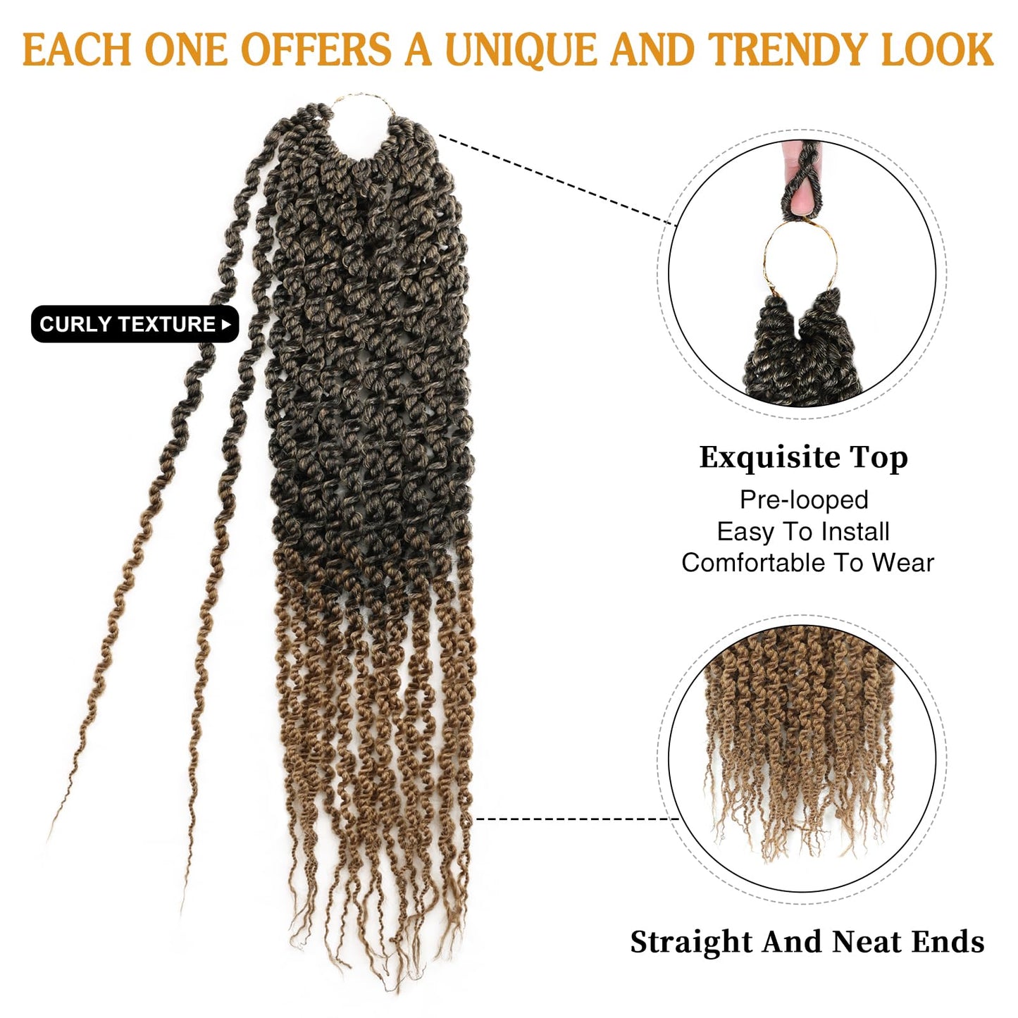 Curly Senegalese Twist Crochet Hair Pre-looped 7 Packs Small Twist Crochet Hair for Women 140 Strands Senegalese Twists Hair with Straight Ends Synthetic Crochet Braids(T350,14 Inch)