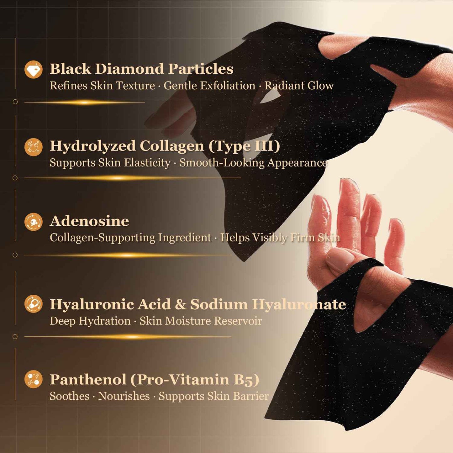 HEALOINE Black Diamond Facial Mask Collagen Face Mask Lifting and Firming, Tone Tighten Korea Skincare for Spa-Grade Skincare for Radiant Skin Face Mask Set of 2 (1.05 oz each)