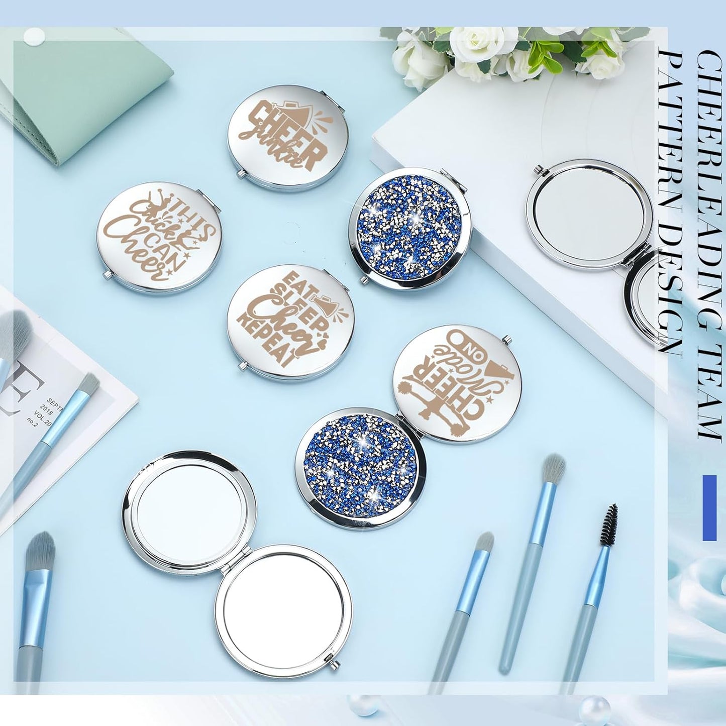 Cheerleader Gifts - 12 Pcs Compact Mirror Set for Coaches | Folding Pocket Cosmetic Purse Mirrors (Silver)