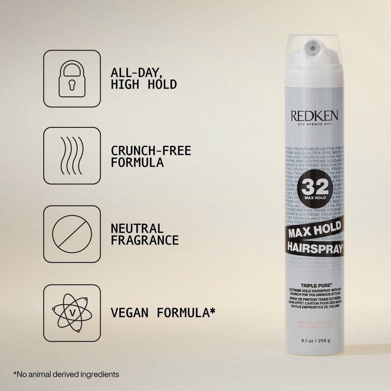 Redken Max Hold Neutral Hairspray 32 | Extreme Maximum High Hold Hairspray | Long-Lasting Lift & Frizz Control | For All Hair Types | Neutral Fragrance