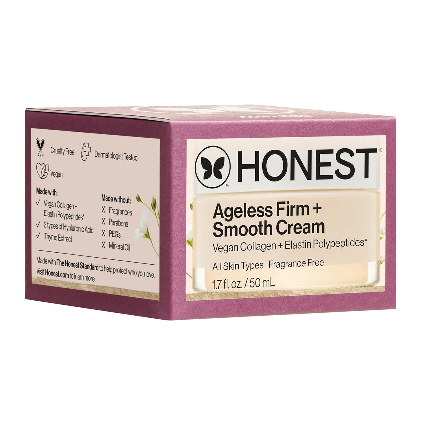 Honest Beauty Ageless Firming Cream - Vegan Collagen & Elastin, Fragrance-Free | 1.7 fl oz