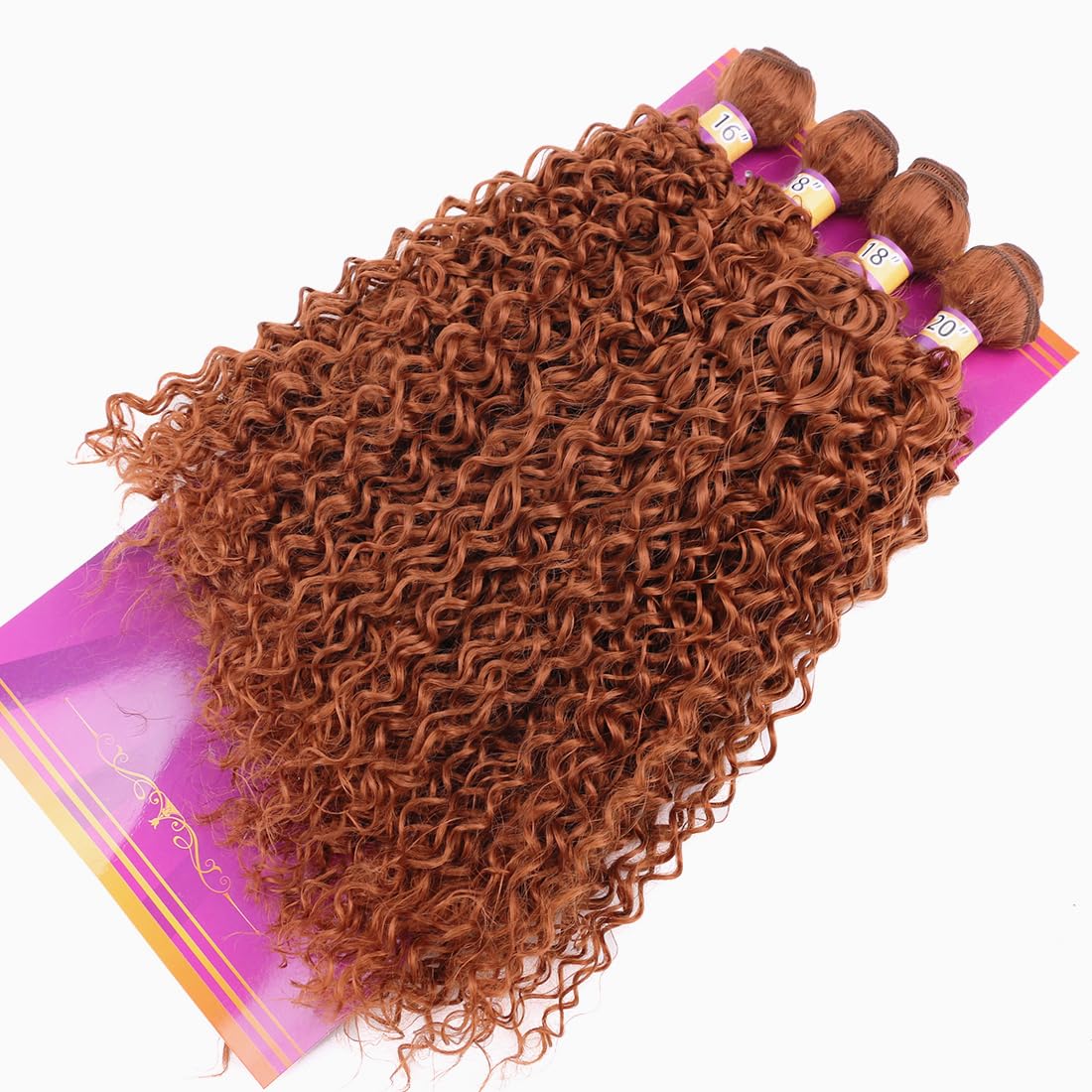 Highlight Brown Afro Kinky Curly Synthetic Hair Weave 4 Bundles 16 18 18 20 Inches Jerry Curl Synthetic Hair Weft Extensions(Color 30)