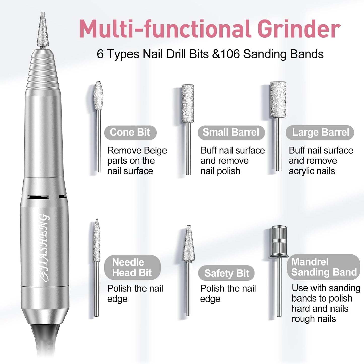 Jiasheng Professional Nail Drill, 20000rpm Electric Nail Drill Machine