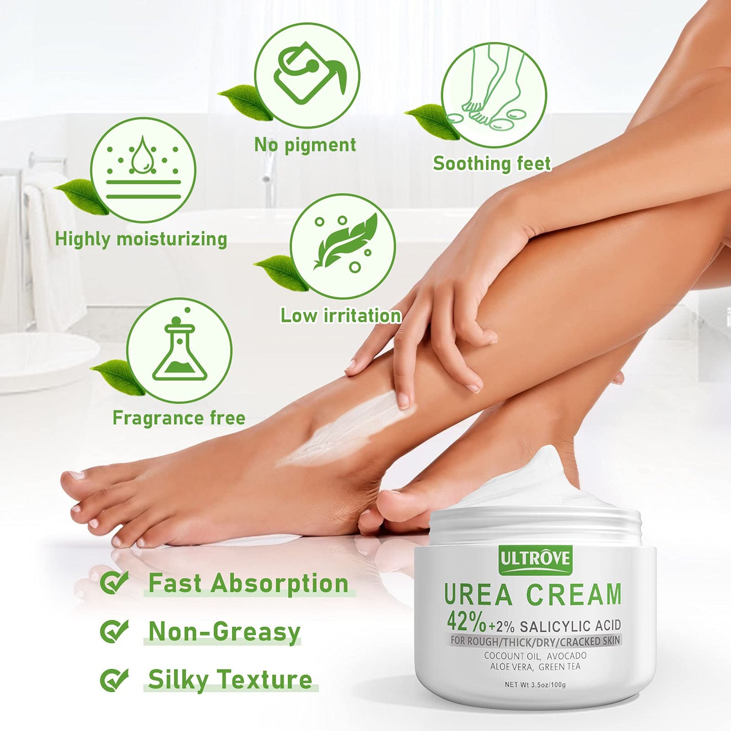 Ultrove Urea Cream 42% - 2% Salicylic Acid Foot Moisturizer - Callus & Dead Skin Remover, Repairing Foot File, 3.5 oz